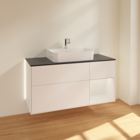 Тумба под раковину Villeroy & Boch Finion 120х50,1 см с подсветкой МДФ белый матовый лак/стекло черное матовое G172GFMT