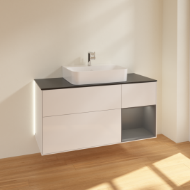 Тумба под раковину Villeroy & Boch Finion 120х50,1 см с подсветкой МДФ глянцевый белый лак/стекло черное матовое G172GKGF