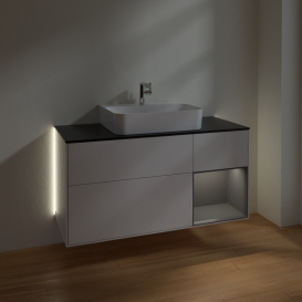 Тумба под раковину Villeroy & Boch Finion 120х50,1 см с подсветкой МДФ глянцевый белый лак/стекло черное матовое G172GKGF