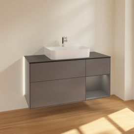 Тумба под раковину Villeroy & Boch Finion 120х50,1 см с подсветкой МДФ антрацит матовый лак/стекло черное матовое G172GKGK