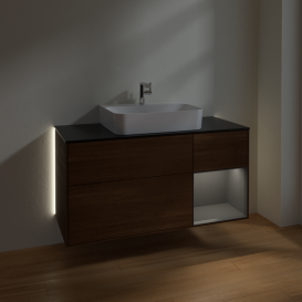 Тумба под раковину Villeroy & Boch Finion 120х50,1 см с подсветкой МДФ шпон грецкого ореха/стекло черное матовое G172GKGN