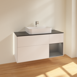 Тумба под раковину Villeroy & Boch Finion 120х50,1 см с подсветкой МДФ белый матовый лак/стекло черное матовое G172GKMT