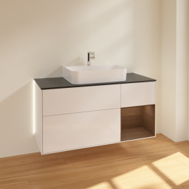 Тумба под раковину Villeroy & Boch Finion 120х50,1 см с подсветкой МДФ глянцевый белый лак/стекло черное матовое G172GNGF