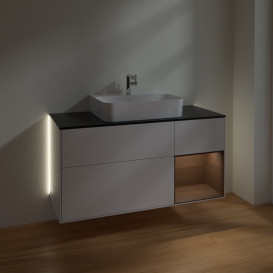 Тумба под раковину Villeroy & Boch Finion 120х50,1 см с подсветкой МДФ глянцевый белый лак/стекло черное матовое G172GNGF