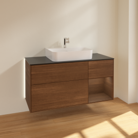 Тумба под раковину Villeroy & Boch Finion 120х50,1 см с подсветкой МДФ шпон грецкого ореха/стекло черное матовое G172GNGN