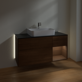 Тумба под раковину Villeroy & Boch Finion 120х50,1 см с подсветкой МДФ шпон грецкого ореха/стекло черное матовое G172GNGN