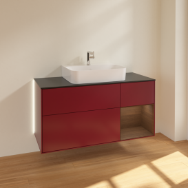 Тумба під раковину Villeroy & Boch Finion 120х50,1 см із підсвічуванням МДФ півонія матовий лак/скло чорне матове G172GNHB