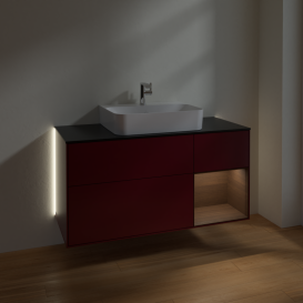 Тумба під раковину Villeroy & Boch Finion 120х50,1 см із підсвічуванням МДФ півонія матовий лак/скло чорне матове G172GNHB