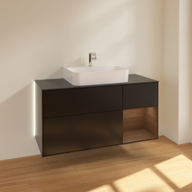 Тумба под раковину Villeroy & Boch Finion 120х50,1 см с подсветкой МДФ черный матовый лак/стекло черное матовое G172GNPD