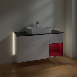 Тумба под раковину Villeroy & Boch Finion 120х50,1 см с подсветкой МДФ глянцевый белый лак/стекло черное матовое G172HBGF