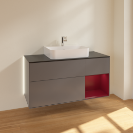 Тумба под раковину Villeroy & Boch Finion 120х50,1 см с подсветкой МДФ антрацит матовый лак/стекло черное матовое G172HBGK