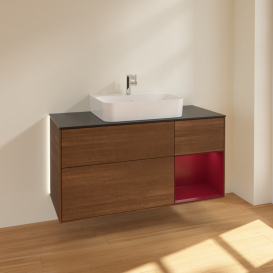 Тумба под раковину Villeroy & Boch Finion 120х50,1 см с подсветкой МДФ шпон грецкого ореха/стекло черное матовое G172HBGN