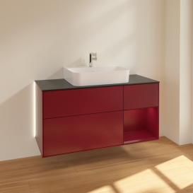 Тумба под раковину Villeroy & Boch Finion 120х50,1 см с подсветкой МДФ пион матовый лак/стекло черное матовое G172HBHB