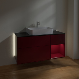 Тумба под раковину Villeroy & Boch Finion 120х50,1 см с подсветкой МДФ пион матовый лак/стекло черное матовое G172HBHB