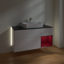 Тумба под раковину Villeroy & Boch Finion 120х50,1 см с подсветкой МДФ белый матовый лак/стекло черное матовое G172HBMT