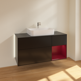 Тумба под раковину Villeroy & Boch Finion 120х50,1 см с подсветкой МДФ черный матовый лак/стекло черное матовое G172HBPD