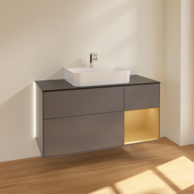 Тумба под раковину Villeroy & Boch Finion 120х50,1 см с подсветкой МДФ антрацит матовый лак/стекло черное матовое G172HFGK