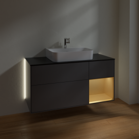 Тумба под раковину Villeroy & Boch Finion 120х50,1 см с подсветкой МДФ антрацит матовый лак/стекло черное матовое G172HFGK