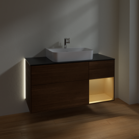 Тумба под раковину Villeroy & Boch Finion 120х50,1 см с подсветкой МДФ шпон грецкого ореха/стекло черное матовое G172HFGN