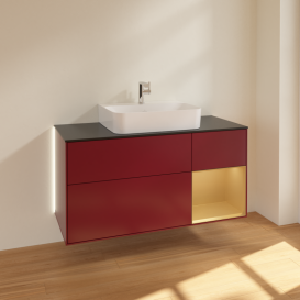 Тумба под раковину Villeroy & Boch Finion 120х50,1 см с подсветкой МДФ пион матовый лак/стекло черное матовое G172HFHB