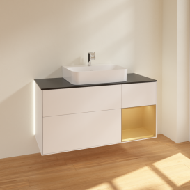 Тумба под раковину Villeroy & Boch Finion 120х50,1 см с подсветкой МДФ белый матовый лак/стекло черное матовое G172HFMT