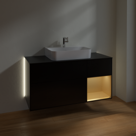 Тумба под раковину Villeroy & Boch Finion 120х50,1 см с подсветкой МДФ черный матовый лак/стекло черное матовое G172HFPD