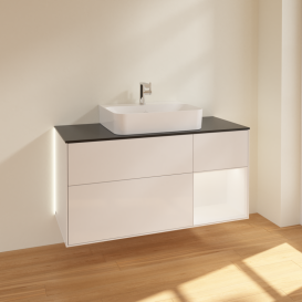 Тумба под раковину Villeroy & Boch Finion 120х50,1 см с подсветкой МДФ глянцевый белый лак/стекло черное матовое G172MTGF