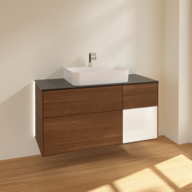 Тумба под раковину Villeroy & Boch Finion 120х50,1 см с подсветкой МДФ шпон грецкого ореха/стекло черное матовое G172MTGN