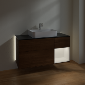 Тумба под раковину Villeroy & Boch Finion 120х50,1 см с подсветкой МДФ шпон грецкого ореха/стекло черное матовое G172MTGN