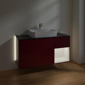 Тумба под раковину Villeroy & Boch Finion 120х50,1 см с подсветкой МДФ пион матовый лак/стекло черное матовое G172MTHB