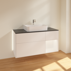 Тумба под раковину Villeroy & Boch Finion 120х50,1 см с подсветкой МДФ белый матовый лак/стекло черное матовое G172MTMT