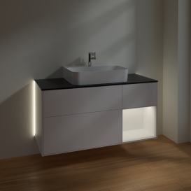 Тумба под раковину Villeroy & Boch Finion 120х50,1 см с подсветкой МДФ белый матовый лак/стекло черное матовое G172MTMT