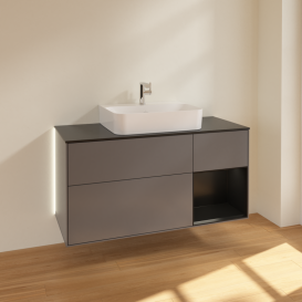 Тумба под раковину Villeroy & Boch Finion 120х50,1 см с подсветкой МДФ антрацит матовый лак/стекло черное матовое G172PDGK