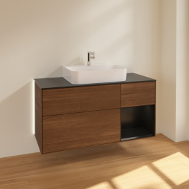 Тумба под раковину Villeroy & Boch Finion 120х50,1 см с подсветкой МДФ шпон грецкого ореха/стекло черное матовое G172PDGN