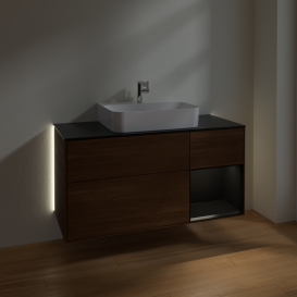 Тумба под раковину Villeroy & Boch Finion 120х50,1 см с подсветкой МДФ шпон грецкого ореха/стекло черное матовое G172PDGN