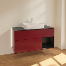 Тумба под раковину Villeroy & Boch Finion 120х50,1 см с подсветкой МДФ пион матовый лак/стекло черное матовое G172PDHB