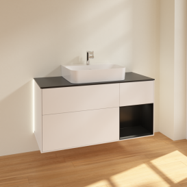 Тумба под раковину Villeroy & Boch Finion 120х50,1 см с подсветкой МДФ белый матовый лак/стекло черное матовое G172PDMT