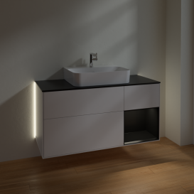 Тумба под раковину Villeroy & Boch Finion 120х50,1 см с подсветкой МДФ белый матовый лак/стекло черное матовое G172PDMT