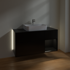 Тумба под раковину Villeroy & Boch Finion 120х50,1 см с подсветкой МДФ черный матовый лак/стекло черное матовое G172PDPD