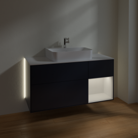 Тумба под раковину Villeroy & Boch Finion 120х50,1 см с подсветкой МДФ темно-синий матовый лак/стекло белое матовое G171GFHG