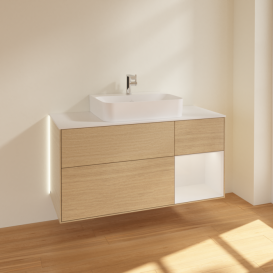 Тумба под раковину Villeroy & Boch Finion 120х50,1 см с подсветкой МДФ шпон дуба/стекло белое матовое G171GFPC