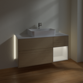 Тумба под раковину Villeroy & Boch Finion 120х50,1 см с подсветкой МДФ шпон дуба/стекло белое матовое G171GFPC