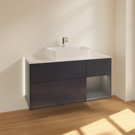 Тумба под раковину Villeroy & Boch Finion 120х50,1 см с подсветкой МДФ темно-синий матовый лак/стекло белое матовое G171GKHG