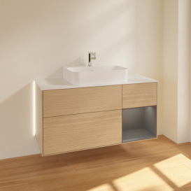 Тумба под раковину Villeroy & Boch Finion 120х50,1 см с подсветкой МДФ шпон дуба/стекло белое матовое G171GKPC