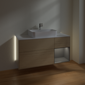 Тумба под раковину Villeroy & Boch Finion 120х50,1 см с подсветкой МДФ шпон дуба/стекло белое матовое G171GKPC