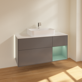 Тумба под раковину Villeroy & Boch Finion 120х50,1 см с подсветкой МДФ антрацит матовый лак/стекло белое матовое G171GMGK