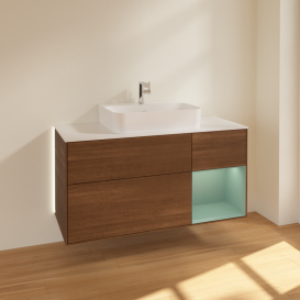 Тумба под раковину Villeroy & Boch Finion 120х50,1 см с подсветкой МДФ шпон грецкого ореха/стекло белое матовое G171GMGN