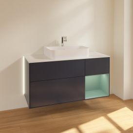 Тумба под раковину Villeroy & Boch Finion 120х50,1 см с подсветкой МДФ темно-синий матовый лак/стекло белое матовое G171GMHG