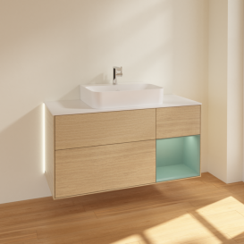 Тумба під раковину Villeroy & Boch Finion 120х50,1 см із підсвічуванням МДФ шпон дуба/скло біле матове G171GMPC