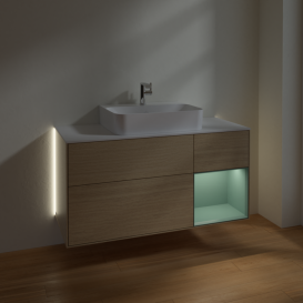 Тумба под раковину Villeroy & Boch Finion 120х50,1 см с подсветкой МДФ шпон дуба/стекло белое матовое G171GMPC